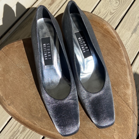 Stuart Weitzman Shoes - Stuart Weitzman Silver Pumps Square Toe Shoes Women's Size 8